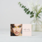 Carte De Visite Code QR d'icône sociale de script rose blush photo (Debout devant)