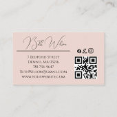 Carte De Visite Code QR d'icône sociale de script rose Blush Photo (Dos)