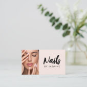 Carte De Visite Code QR d'icône sociale de script rose Blush Photo (Debout devant)
