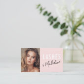 Carte De Visite Code QR d'icône sociale de script rose Blush Photo (Debout devant)