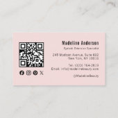 Carte De Visite Code QR d'icône sociale de script rose Blush Photo (Dos)