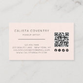Carte De Visite Code QR d'icône sociale de script rose blush Photo (Dos)