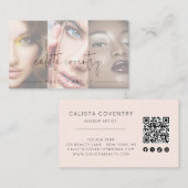 Carte De Visite Code QR d'icône sociale de script rose blush Photo (Devant / Derrière)