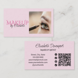Carte De Visite Code QR d'icône sociale de script rose Blush Photo
