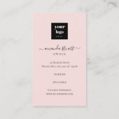 Carte De Visite Code QR d'icône sociale de script rose blush Photo (Dos)