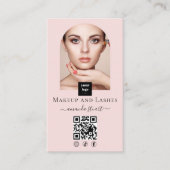 Carte De Visite Code QR d'icône sociale de script rose blush Photo (Devant)