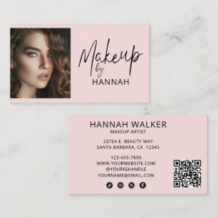 Carte De Visite Code QR d'icône sociale de script rose Blush Photo