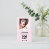 Carte De Visite Code QR d'icône sociale de script rose ému Maquill (Debout devant)