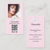 Carte De Visite Code QR d'icône sociale de script rose ému Maquill (Devant / Derrière)