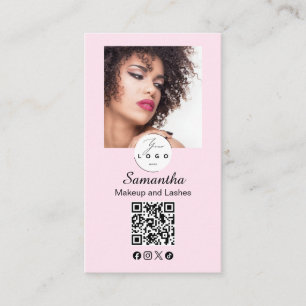Carte De Visite Code QR d'icône sociale de script rose ému Maquill