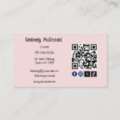 Carte De Visite Code QR d'icône sociale de script Rose Pâle Photo  (Dos)