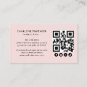 Carte De Visite Code QR d'icône sociale de script rose poudré Phot (Dos)
