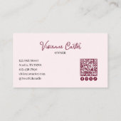 Carte De Visite Code QR d'icône sociale de script rose poudré Phot (Dos)