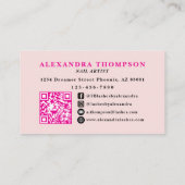 Carte De Visite Code QR d'icône sociale de script rose pour les on (Dos)