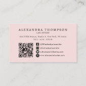 Carte De Visite Code QR d'icône sociale écriture rose Blush Photo  (Dos)