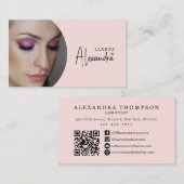 Carte De Visite Code QR d'icône sociale écriture rose Blush Photo  (Devant / Derrière)
