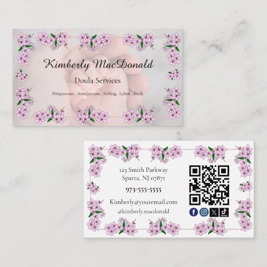 Carte De Visite Code QR d'icône sociale florale des services de do (Devant / Derrière)