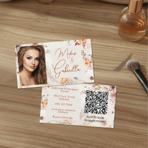 Carte De Visite Code QR d'icône sociale florale élégante Maquillag