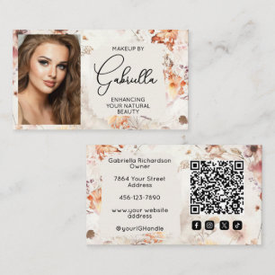 Carte De Visite Code QR d'icône sociale florale élégante Photo Maq