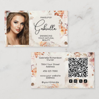 Carte De Visite Code QR d'icône sociale florale élégante Photo Maq
