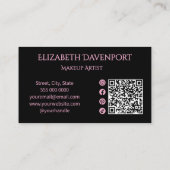 Carte De Visite Code QR d'icône sociale rose pâle et noir gras (Dos)