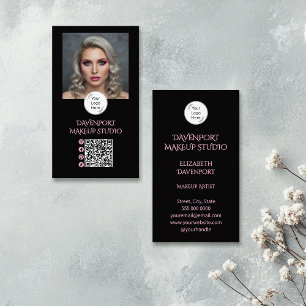Carte De Visite Code QR d'icône sociale rose pâle et noir gras