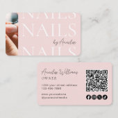 Carte De Visite Code QR d'icône sociale Rose Pâle Modern Nails Pho (Devant / Derrière)
