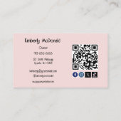 Carte De Visite Code QR d'icônes sociales de script rose Blush Pho (Dos)