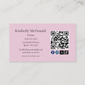 Carte De Visite Code QR d'icônes sociales de script Rose Pâle Phot (Dos)