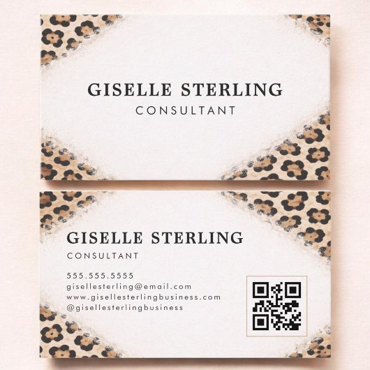 Carte De Visite Code QR d'impression de léopard guépard consultant