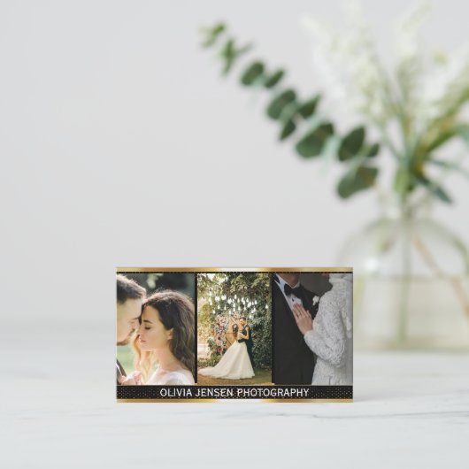 Carte De Visite Code QR Diviseur à gradient doré Photographe (Debout devant)