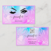 Carte De Visite Code QR du cadre de fleurs Logo Lash Studio person (Devant / Derrière)