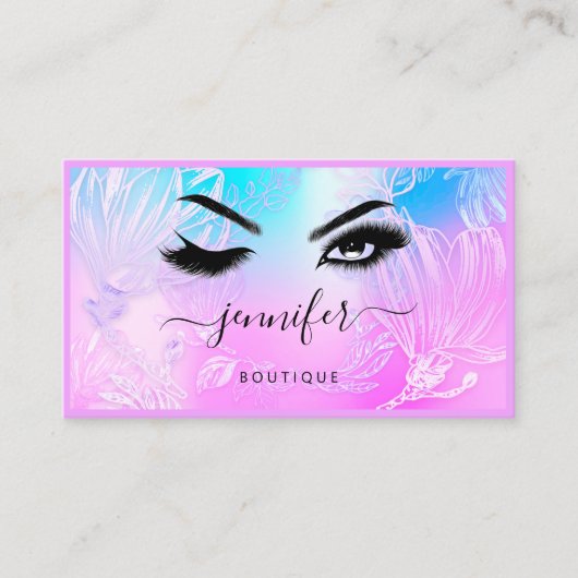 Carte De Visite Code QR du cadre de fleurs Logo Lash Studio person (Devant)
