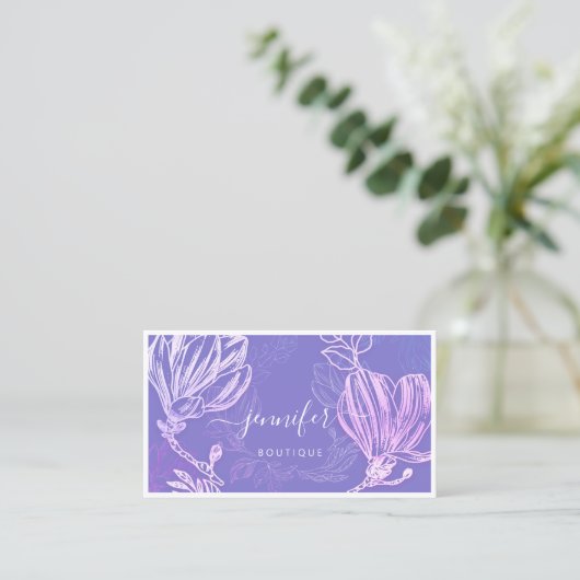 Carte De Visite Code QR du cadre de fleurs Logo personnalisé Lilac (Debout devant)