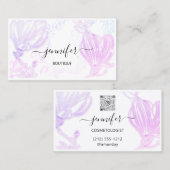 Carte De Visite Code QR du cadre de fleurs Logo personnalisé rose (Devant / Derrière)