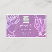 Carte De Visite Code QR du cadre de fleurs Logo personnalisé Viole (Dos)
