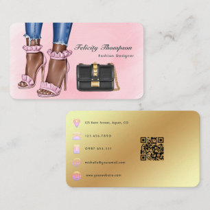 Carte De Visite Code QR du concepteur de mode rose et or