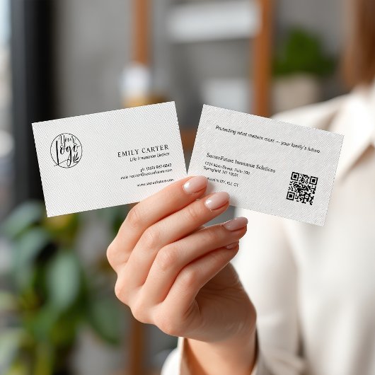 Carte De Visite Code QR du courtier d'assurance Black White modern
