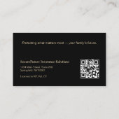 Carte De Visite Code QR du courtier d'assurance vie en or noir min (Dos)