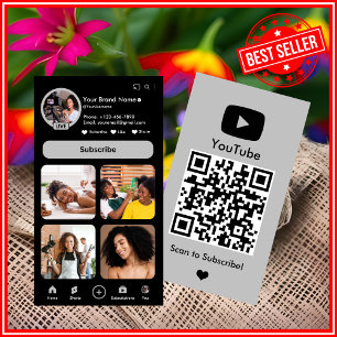 Carte De Visite Code QR du créateur de vlogues influenceur gris Yo