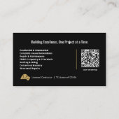 Carte De Visite Code QR du Entrepreneur Général Moderne Black Gold (Dos)