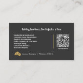 Carte De Visite Code QR du Entrepreneur Général Moderne Black Gold (Dos)