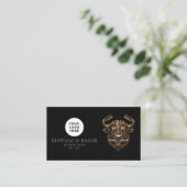 Carte De Visite Code QR du logo buffle en bronze de salon de coiff (Debout devant)