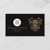Carte De Visite Code QR du logo buffle en bronze de salon de coiff (Devant)
