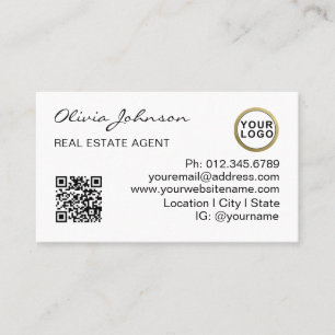 Carte De Visite Code QR du logo d'agent immobilier moderne blanc