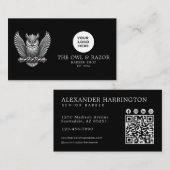 Carte De Visite Code QR du logo de barbier professionnel Silver Ow (Devant / Derrière)