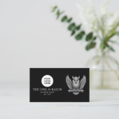 Carte De Visite Code QR du logo de la chouette argentée du salon d (Debout devant)