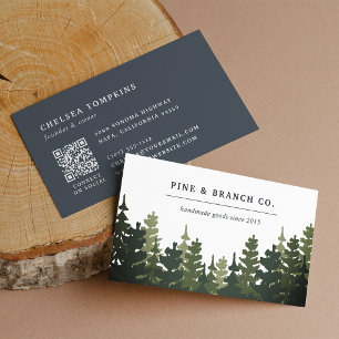 Carte De Visite Code QR du logo de la forêt de pins