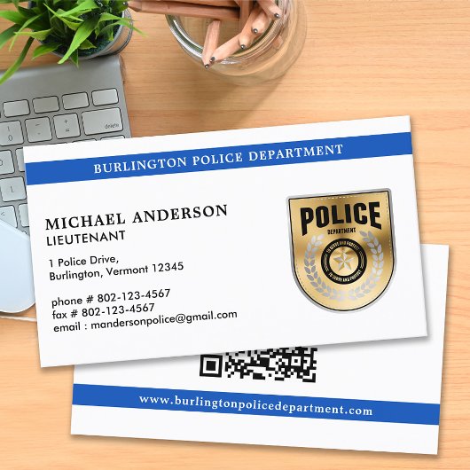 Carte De Visite Code QR du logo de l'agent de police sur mesure
