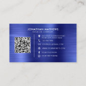 Carte De Visite Code QR du logo de l'entreprise en métal bleu bros (Dos)